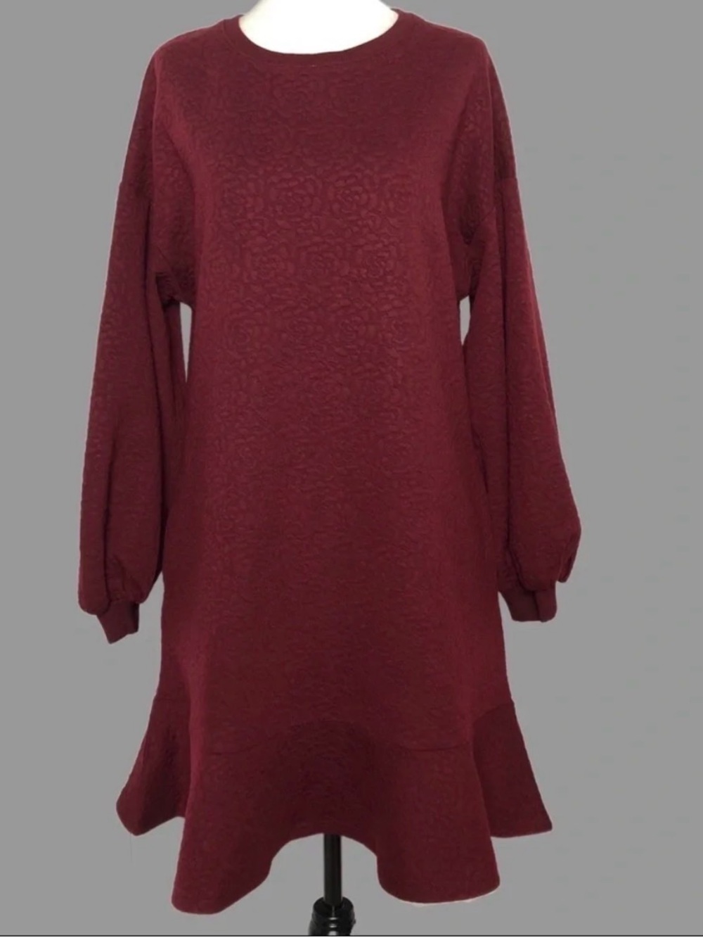 💛 S 💛 NWT Anthro Dress Puffed Sleeves Floral Texture Wine​